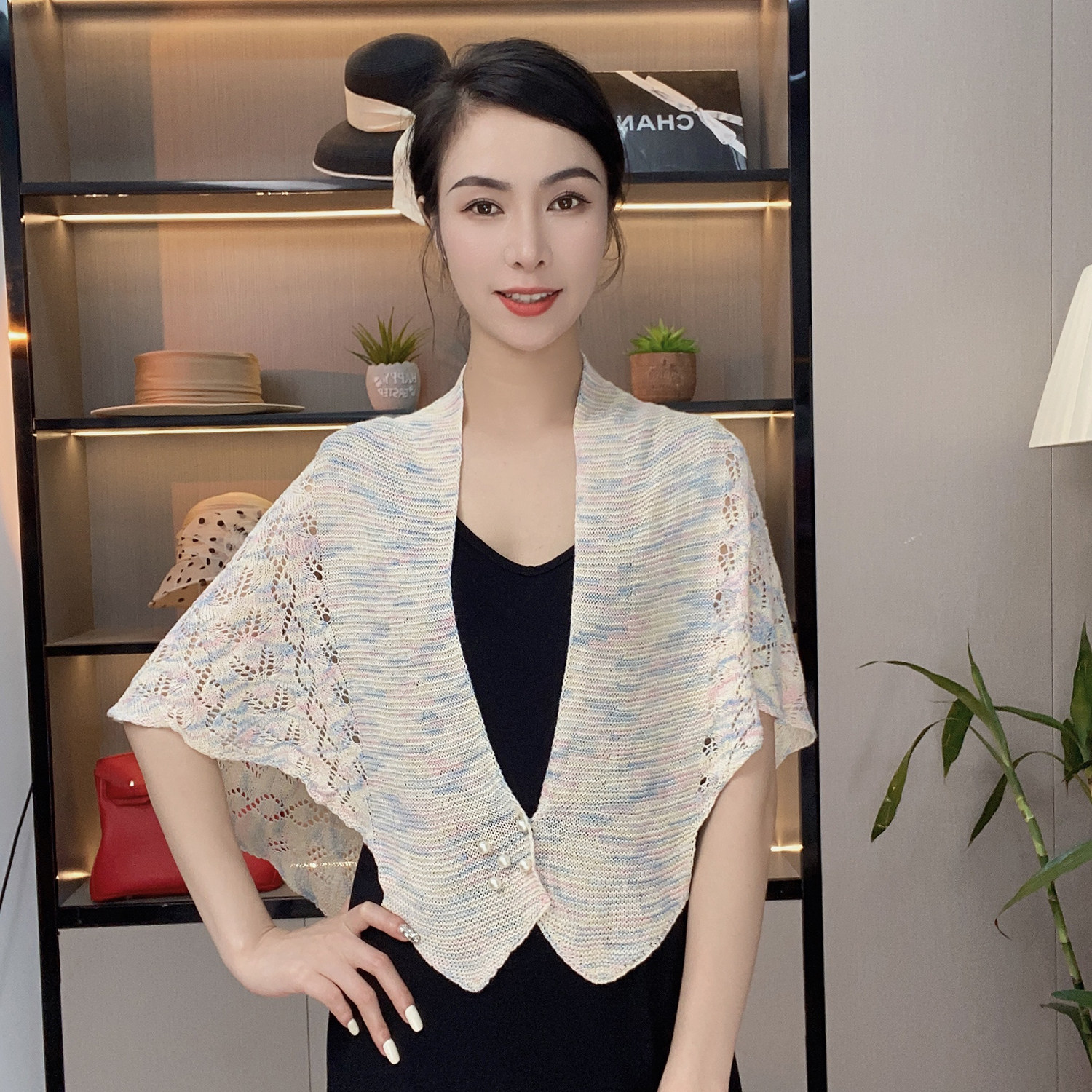2026新款夏季百搭七彩针织开衫女时尚护肩颈多功能空调房薄款披肩