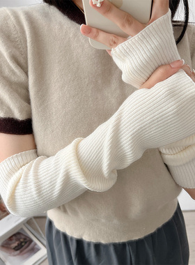 秋冬针织毛线袖套女生手套新款露指可触屏防寒保暖骑车护手臂学生