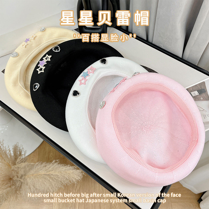 五角星贝雷帽女春夏季日系大头围蓓蕾帽ins网红显脸小八角画家帽