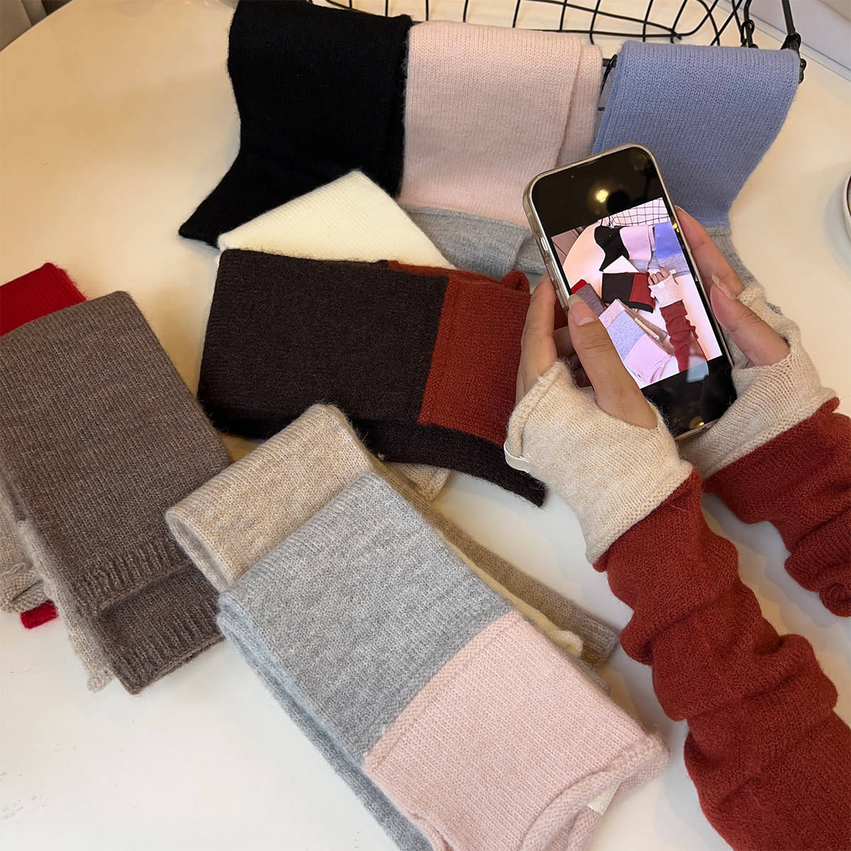 韩版ins拼色针织半指手套女秋冬时尚保暖百搭装饰长款护臂堆堆袖,服饰配件/皮带/帽子/围巾,手套,淘宝优惠券,粉丝福利购,淘宝优惠卷