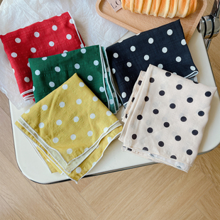 小清新装 春夏新款 百搭领巾薄款 时尚 饰头巾 棉质波点小方巾女韩版