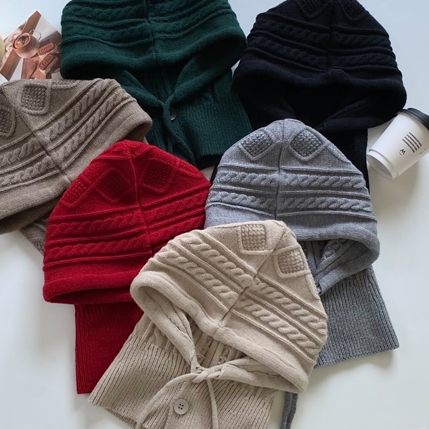 仿羊绒女款加厚针织帽子围脖一体两用秋冬季保暖防风百搭包头帽潮