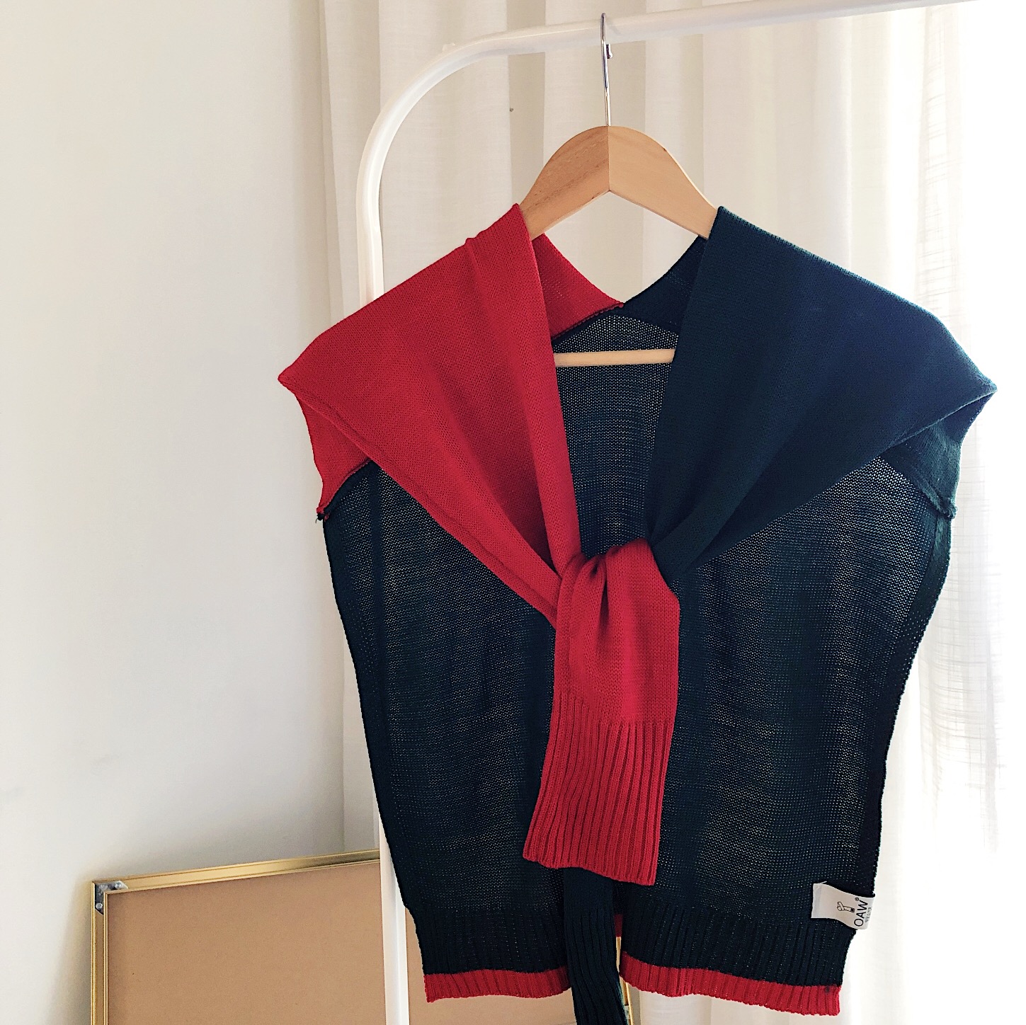 东大门oaw打结带袖装饰针织披肩