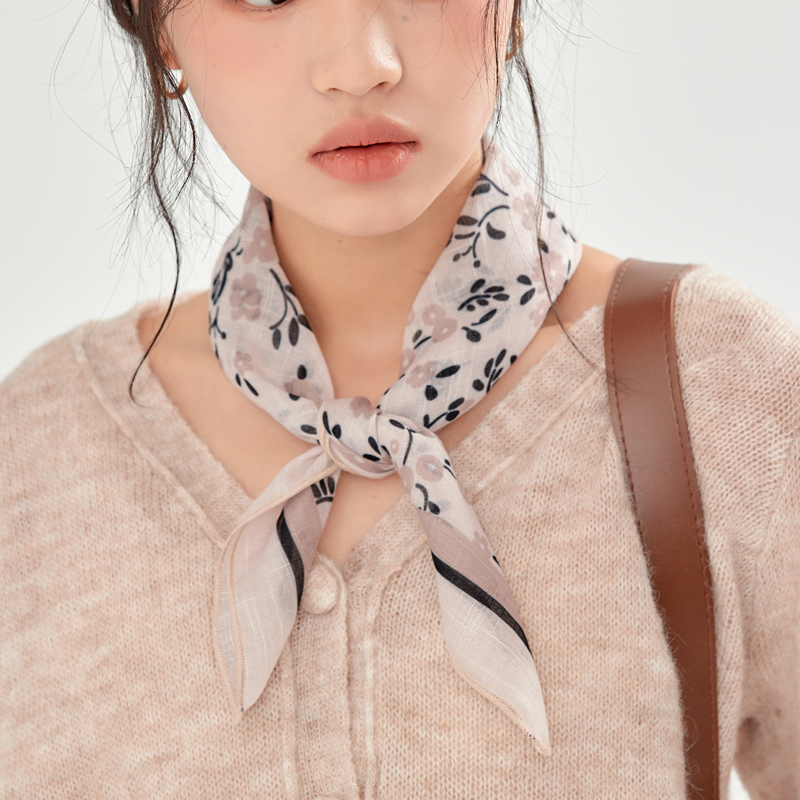 小丝巾女50百搭小方巾韩版棉麻复古法式护颈春夏洋气时尚小领巾潮