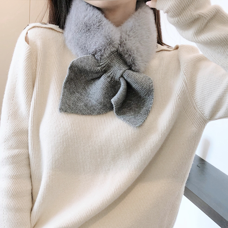 韩版新款仿獭兔毛围脖女秋冬季纯色毛毛加厚保暖毛绒仿兔毛围巾