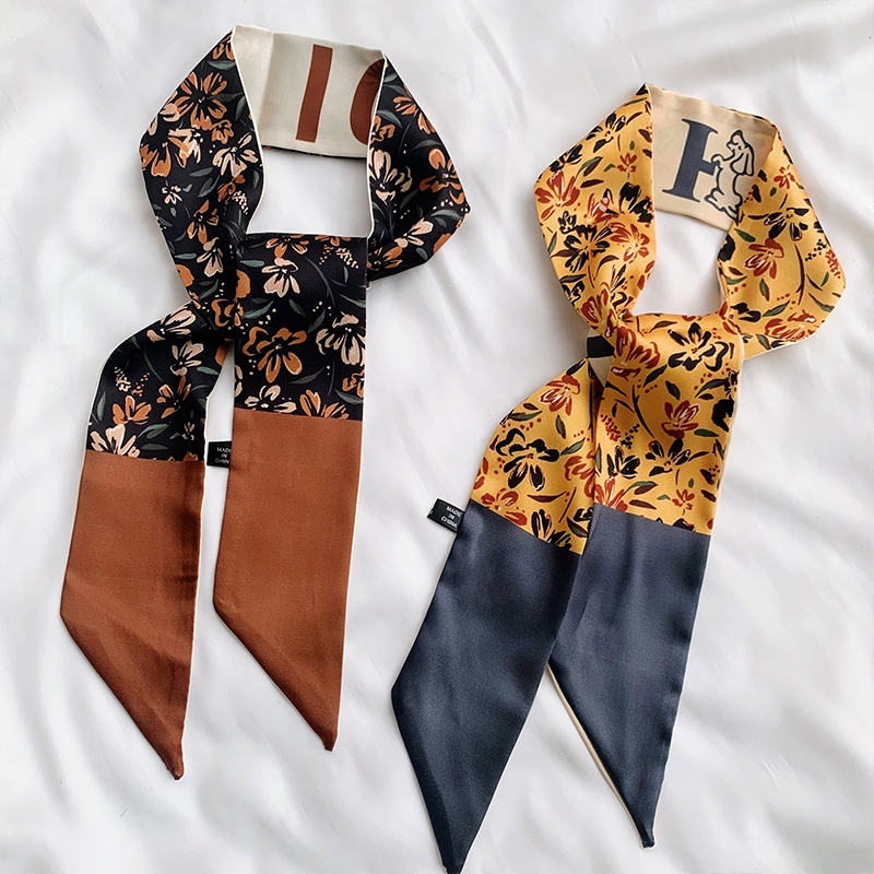 时髦高级感细长条窄丝巾女 法式复古ins百搭飘带绑发带小领巾围巾