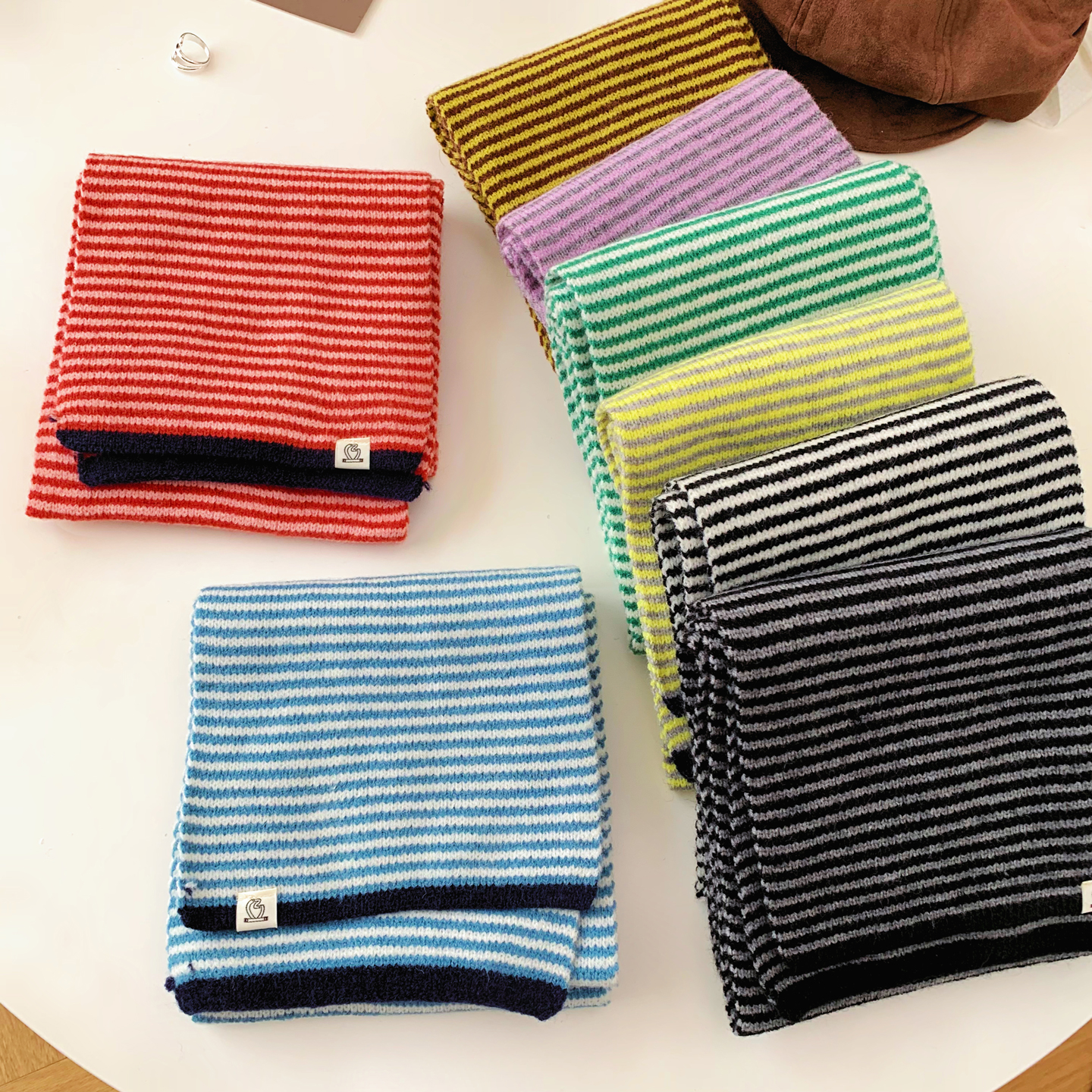 秋冬季保暖百搭针织条纹围巾围脖