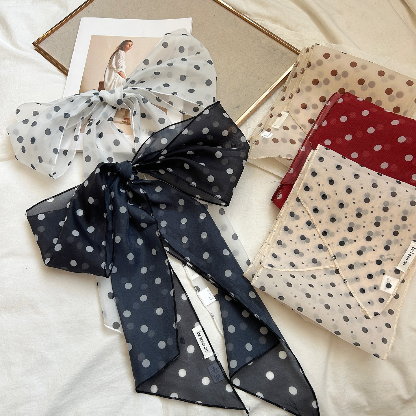 2025复古文艺波点长条丝巾飘带女春夏时尚高级感百搭装饰系脖领巾,服饰配件/皮带/帽子/围巾,围巾/丝巾/披肩,淘宝优惠券,粉丝福利购,淘宝优惠卷