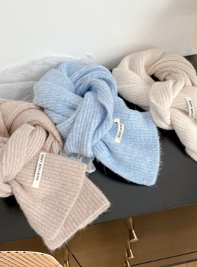 新款纯色加厚保暖围巾女秋冬季日系高级感百搭韩针织毛线简约围脖