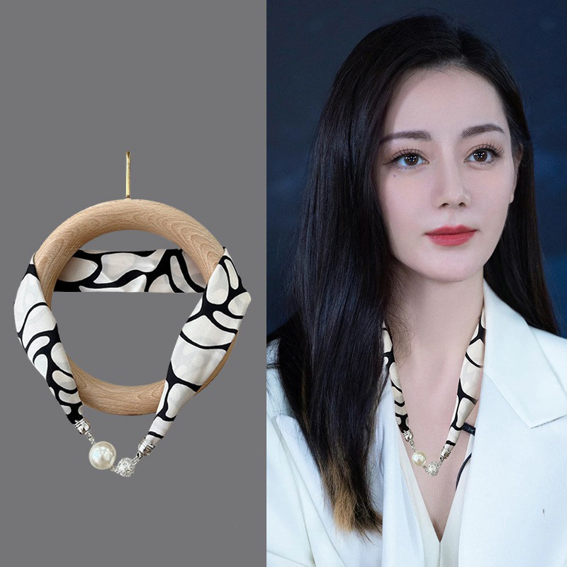 磁扣丝巾项链夏懒人围巾吊坠薄款围脖发带护颈锁骨珍珠小领巾长条图片