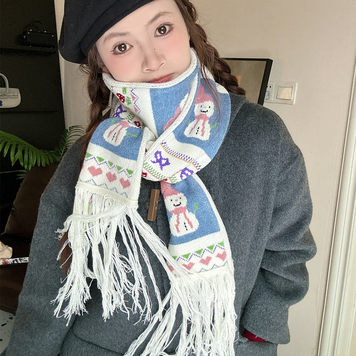 复古提花雪人刺绣流苏围巾女秋冬季加厚保暖小众时尚百搭毛线围脖,服饰配件/皮带/帽子/围巾,围巾/丝巾/披肩,淘宝优惠券,粉丝福利购,淘宝优惠卷