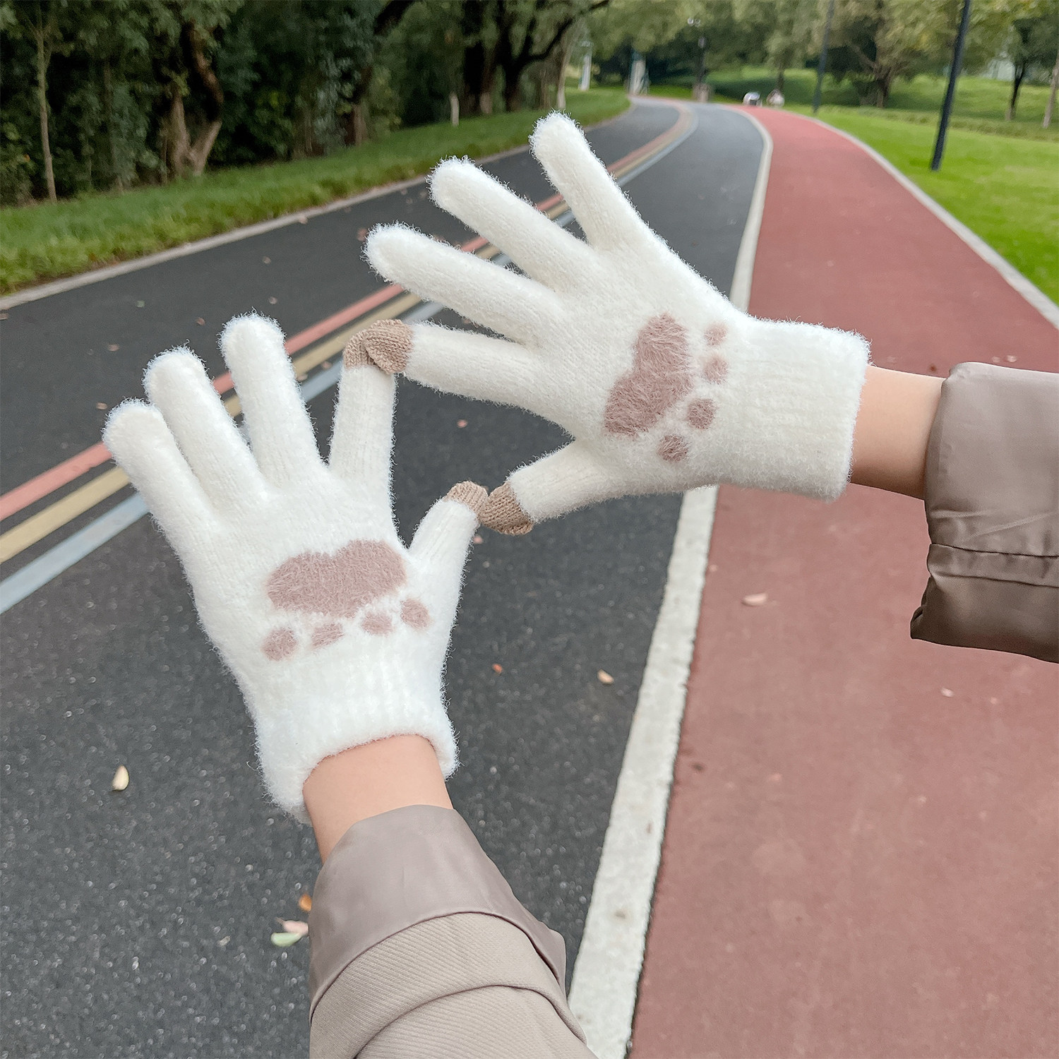 秋冬季可爱风猫爪学生百搭保暖手套女韩版高级感骑行防风全指护手