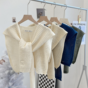 坎肩小披肩镂空外搭夏季 韩版 假领子 米白色针织围巾春秋女衬衫 春季
