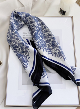 很美~丝巾女春秋时尚复古腰果花70方巾夏季装饰衬衫韩国领巾围巾