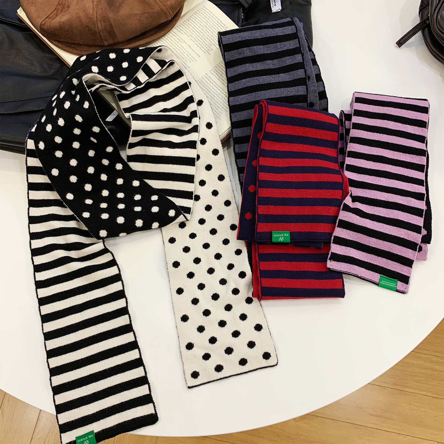 韩国ins小众波点条纹双面围巾女秋冬保暖百搭护颈围脖氛围感装饰,服饰配件/皮带/帽子/围巾,围巾/丝巾/披肩,淘宝优惠券,粉丝福利购,淘宝优惠卷