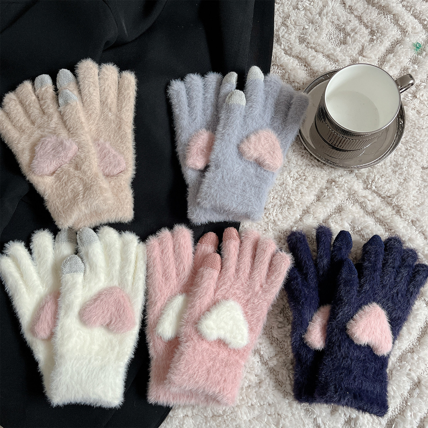 秋冬季百搭保暖分指手套甜美风学生款手套户外骑行防风全指护手女