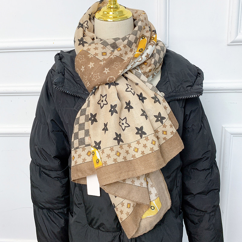 秋冬季新款保暖丝巾时尚棉麻披肩百搭薄款韩版棋盘格两用围巾女士