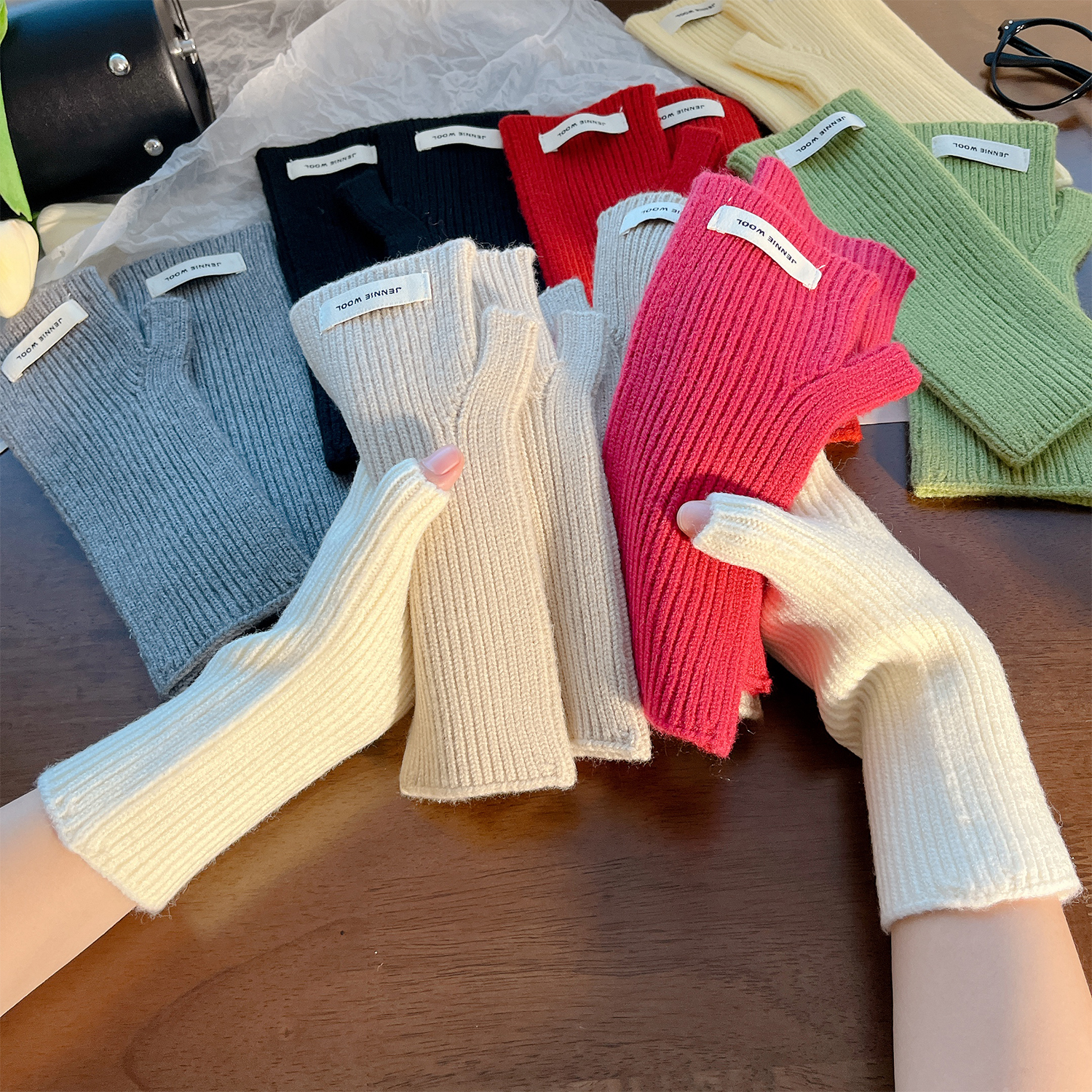 秋冬款情侣男女骑行保暖半指针织毛线手套韩版百搭纯色可触屏护手