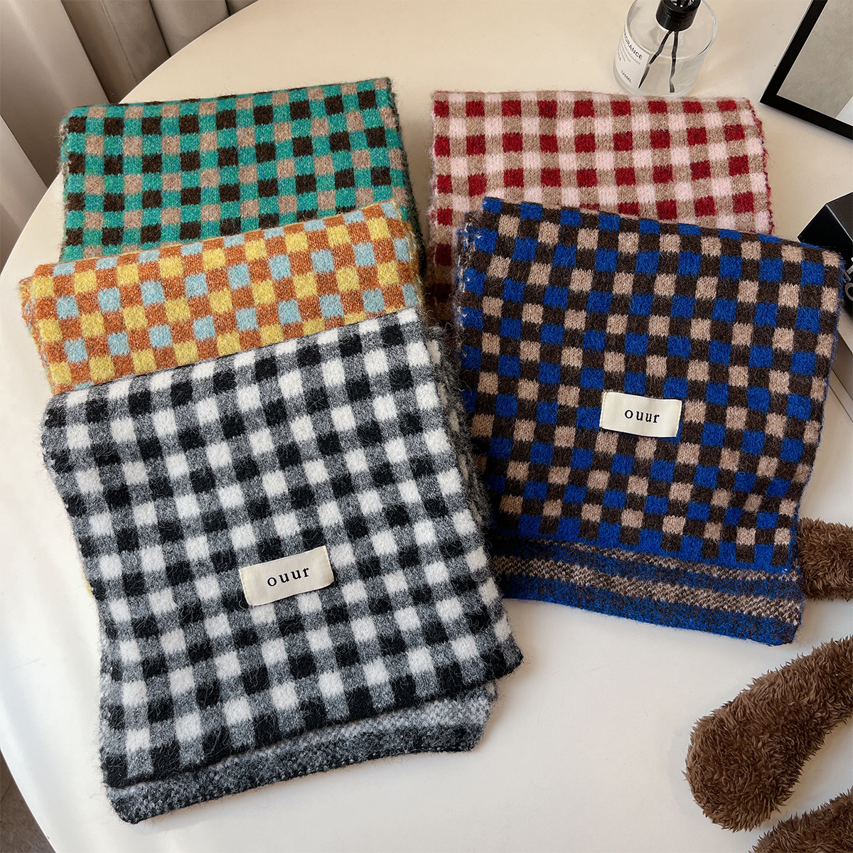 韩版小众设计感棋盘格子针织围巾女秋冬时尚百搭装饰保暖围脖学生,服饰配件/皮带/帽子/围巾,围巾/丝巾/披肩,淘宝优惠券,粉丝福利购,淘宝优惠卷