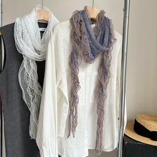 春夏季 复古褶皱细长条丝巾围巾围脖女包头巾护颈轻薄透气百搭 时尚