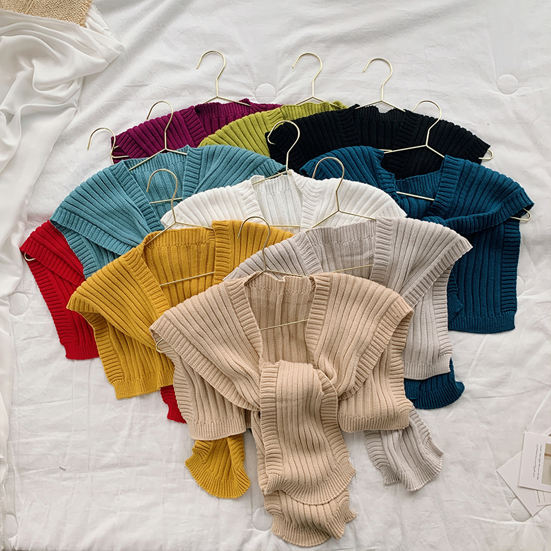 秋冬季女友短款针织打结外搭披肩