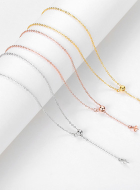 925纯银珍珠项链空托白金色DIY手工配件定位珠可调节锁骨链半成品