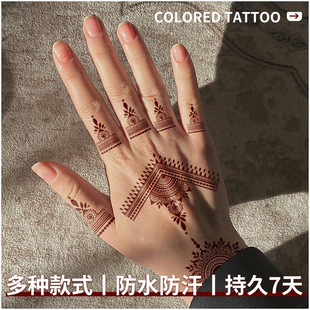 跨境欧美海娜纹身贴朱红色蕾丝纹身贴彩色一次性贴纸防水防汗纹身