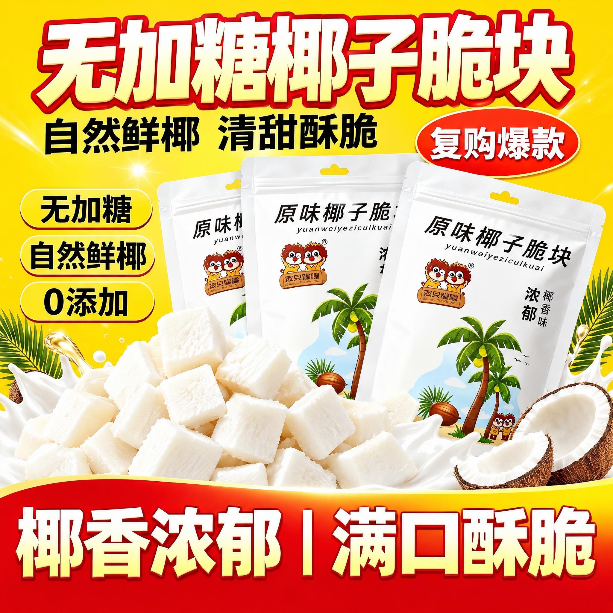 无加糖香烤椰子脆块500g生椰子脆片椰子角椰子干海南三亚特产零食
