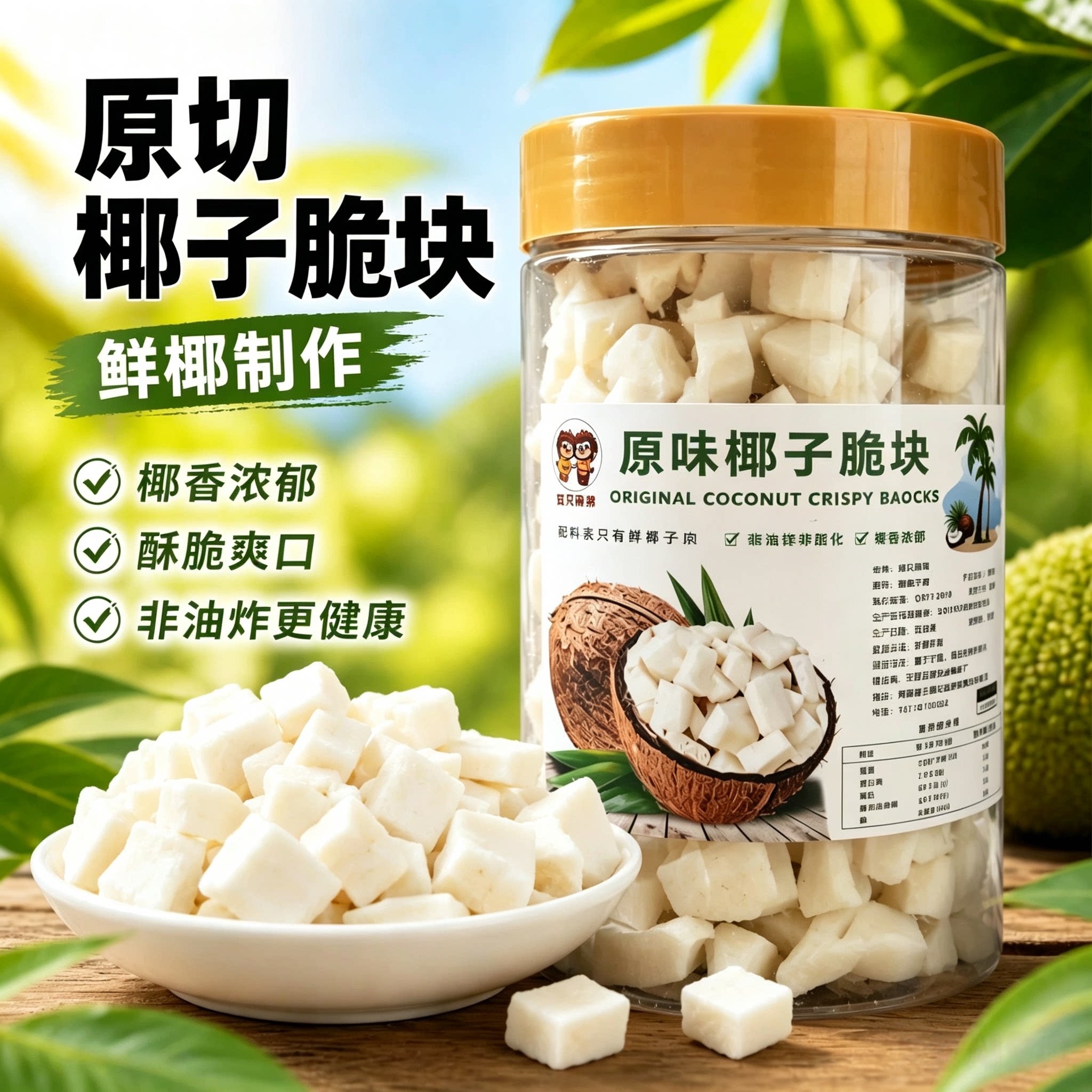 无加糖无添加原味椰子脆块椰子干角椰子脆片椰子肉海南特产小零食