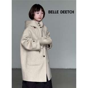 韩国波拉双面专柜羊绒大衣男童女童2025冬连帽中长款外套亲子