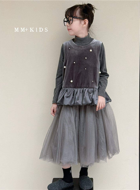 韩国波拉BORA童装2025秋冬新款丝绒公主裙女童洋气加绒纱裙