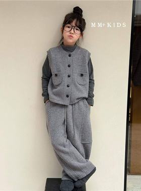 韩国波拉BORA童装2025冬新MM羊绒马甲套装女童休闲羊绒羊毛裤亲子