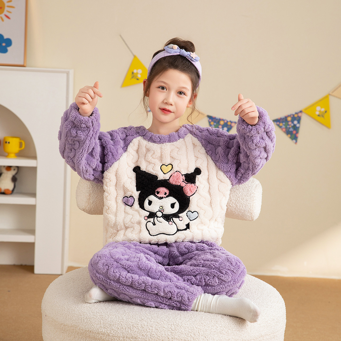 儿童女童睡衣春秋款2025新款珊瑚绒冬天宝宝家居服冬季女孩库洛米,童装/婴儿装/亲子装,家居服套装,淘宝优惠券,粉丝福利购,淘宝优惠卷