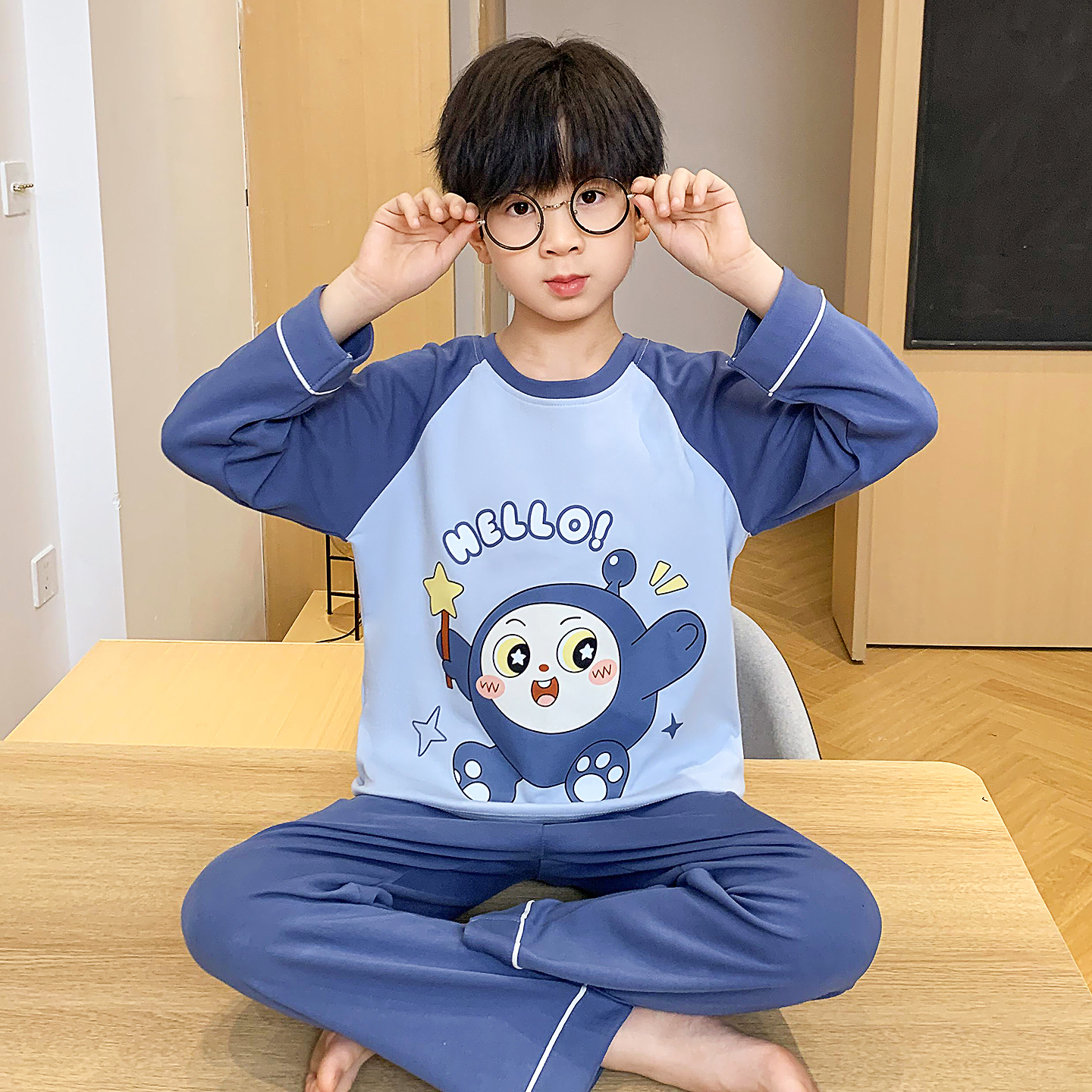 男童新款全棉蛋仔儿童睡衣套装