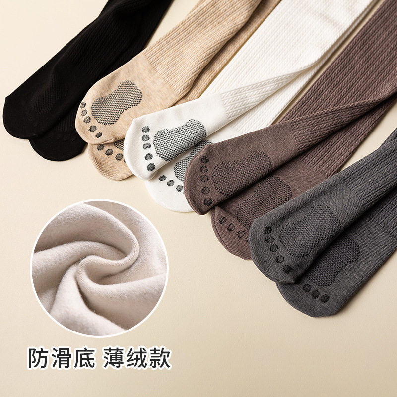 秋冬款儿童连裤袜加绒加厚麻花针织女童打底裤脚丫防滑白色舞蹈袜
