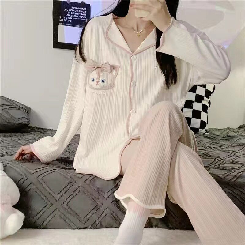 长袖睡衣女春秋季可爱开衫可外穿韩国ins小个子家居服套装
