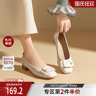 新款 女2025春季 真皮瑪麗珍鞋 絕美小跟鞋 晚晚鞋 法式 戈美其商場同款