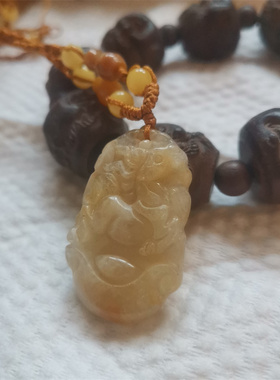 天然黄玉生肖马吊坠男女款玉石三合文昌天乙贵人挂件项链挂饰礼物