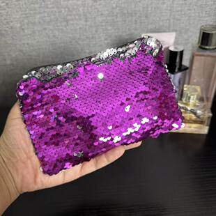 四件包邮 出口尾货 紫色银色亮片翻转收纳袋小巧随身便携整理袋