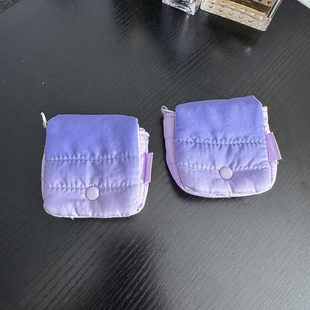 四件包邮 出口尾货 小方块夹棉紫色渐变零钱包耳机包