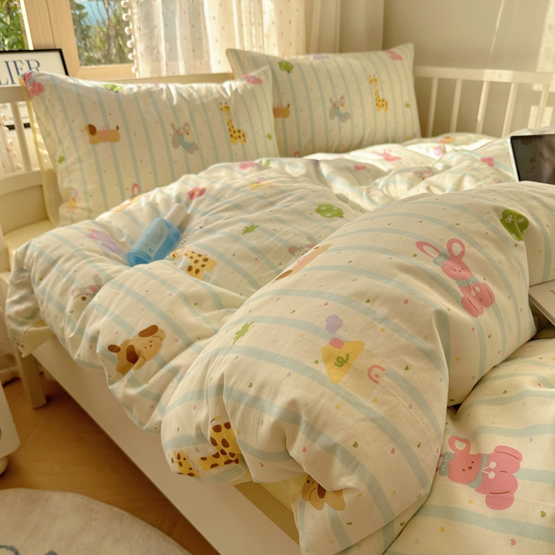 ins韩式减龄全棉四件套小清新卡通少女心学生三纯棉被套床单床品