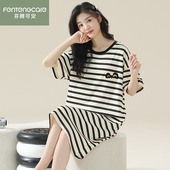 条纹可外穿大码 芬腾可安睡裙女夏纯棉短袖 简约2025新款 家居服睡衣