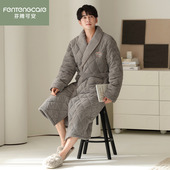 芬腾可安珊瑚绒睡衣男士 浴衣 特厚保暖夹棉中长款 冬季 睡袍2025新款