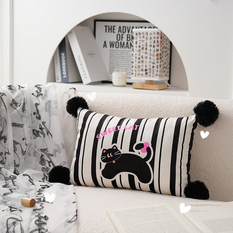 条纹黑色猫咪沙发抱枕荷兰绒柔软舒适办公室桌椅腰靠客厅卧室装饰,居家布艺,抱枕被,淘宝优惠券,粉丝福利购,淘宝优惠卷