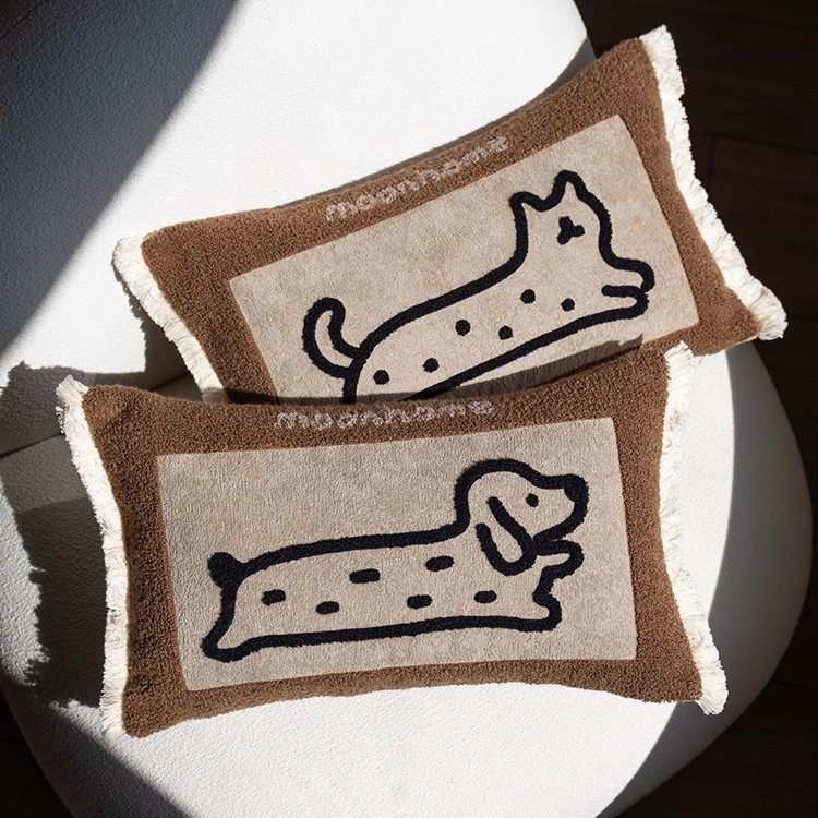 新款中古风猫狗扑扑猫咪小狗重工毛巾绣腰枕方枕抱枕靠包沙发,居家布艺,抱枕被,淘宝优惠券,粉丝福利购,淘宝优惠卷