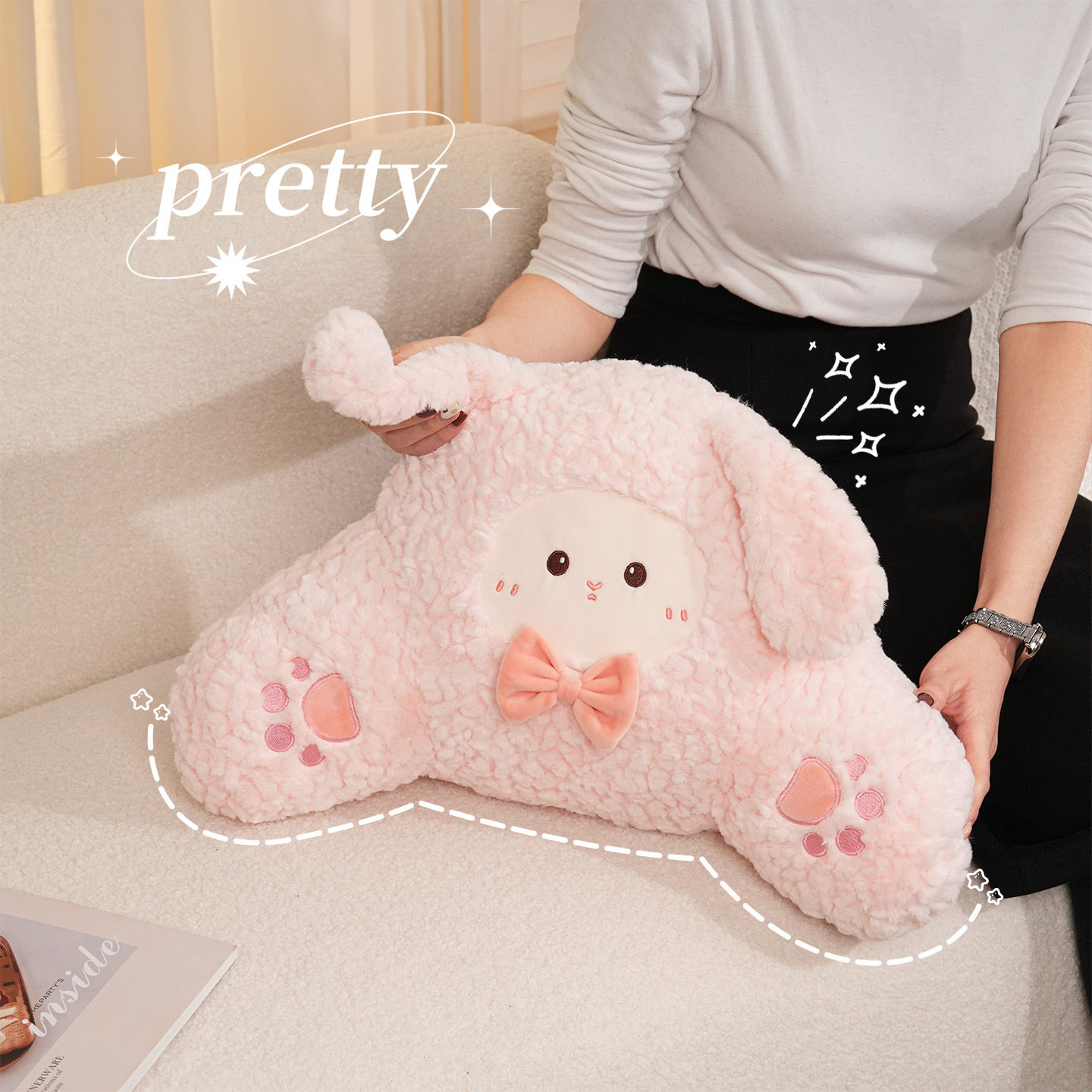 可爱创意沙发靠枕2025新款卡通客厅抱枕粉色小兔玩偶女生卧室靠垫,居家布艺,抱枕被,淘宝优惠券,粉丝福利购,淘宝优惠卷