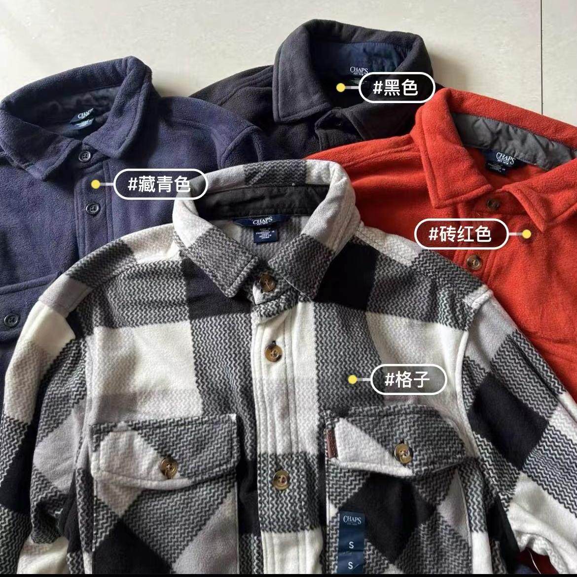 外贸男士秋冬季宽松保暖颗粒绒衬衫外套，大码加大码。