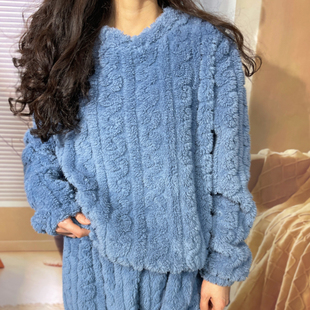 可外穿法兰绒提花保暖加厚长袖 新款 冬季 家居睡衣睡裤 单件上衣