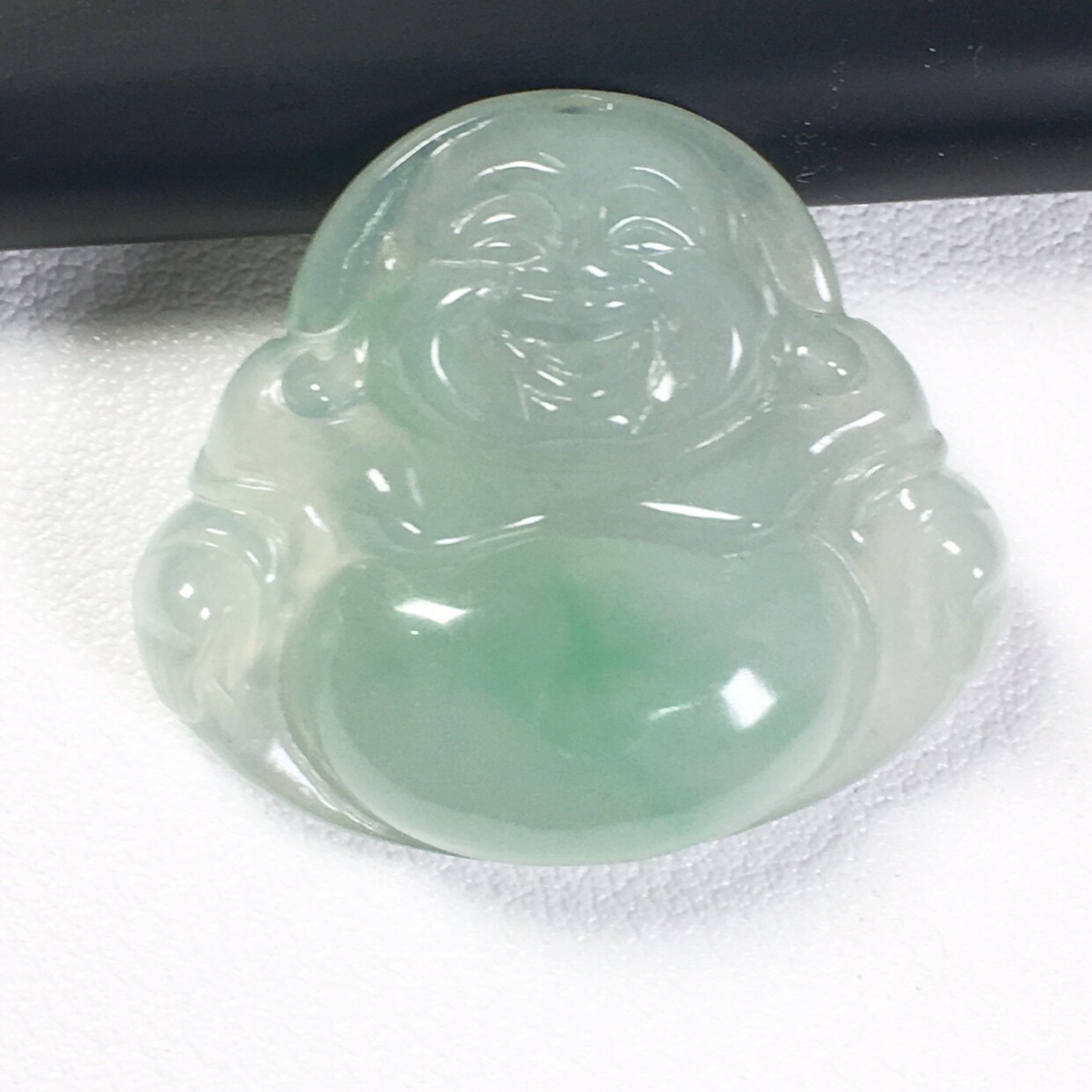 缅甸翡翠冰飘绿花佛公28/29毫米厚装6-7毫米全品精工雕刻翡翠佛公
