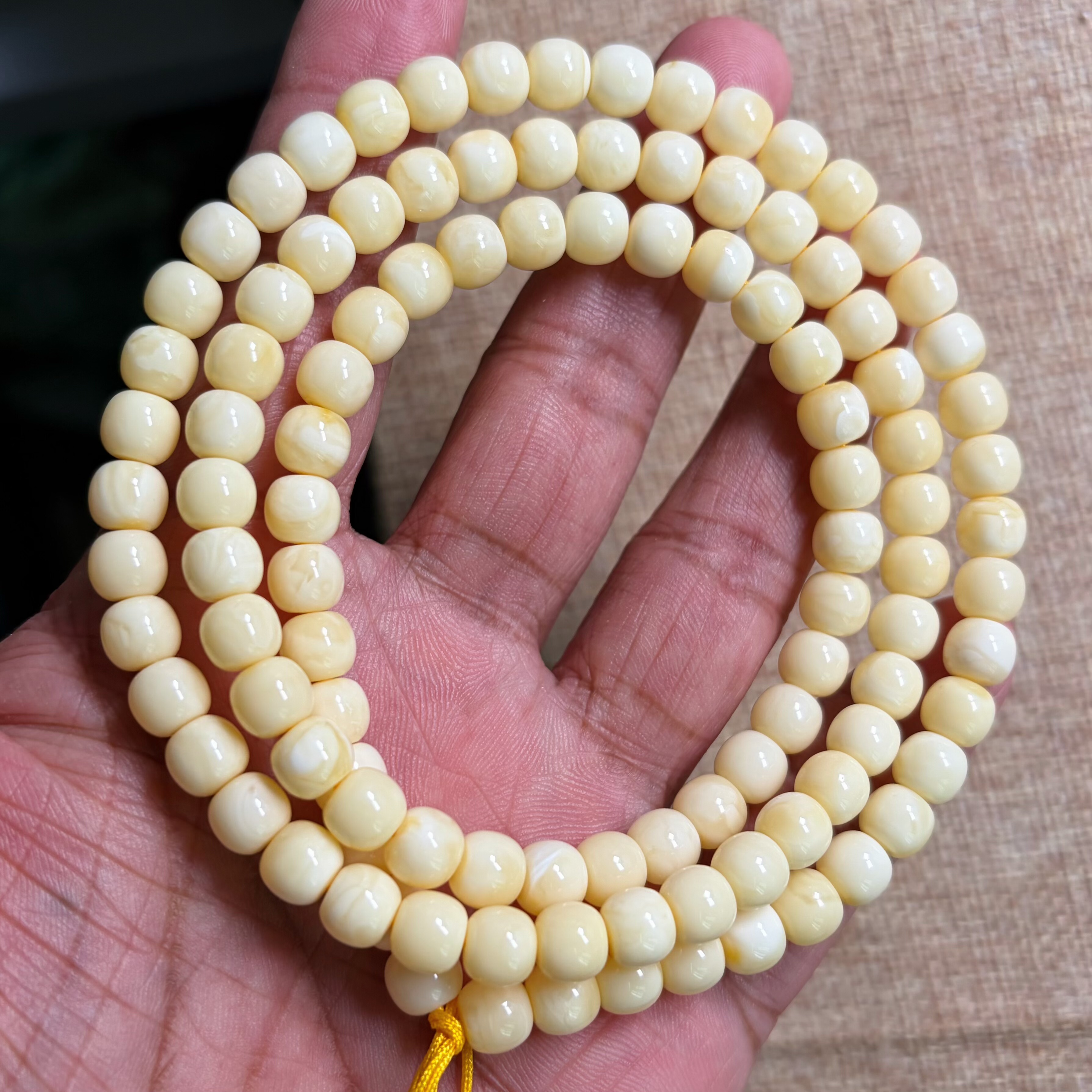 天然俄白花蜜蜡7加高桩108精工颗颗全品无暇原矿无优化假一罚十